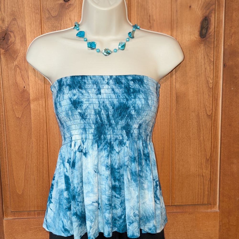 Blue Tie-Dye‎ Strapless Top
